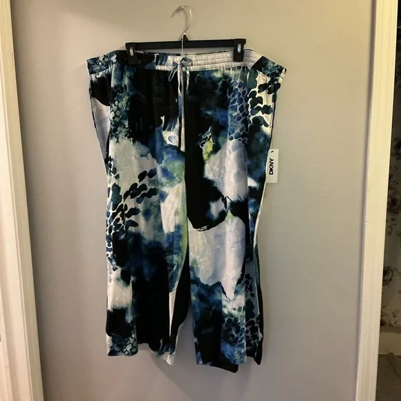 DKNY tie dye wide leg linen cropped ankle pant Women’s size 3X - Picture 3 of 10